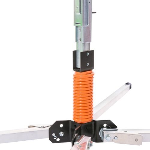 Compact Sign stand with wind deflections, orange spring, steel, stand, folded down