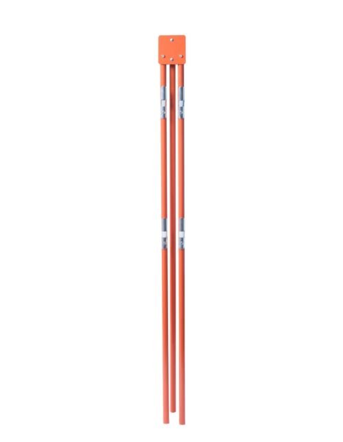 sign stand, orange, folded up, tripod