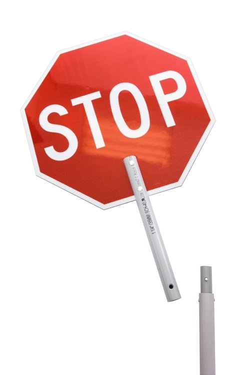 stop sign, hand, extended handle