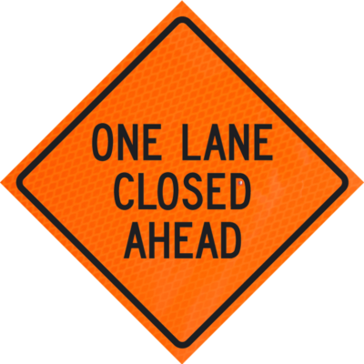one lane closed ahead orange diamond grade roll up