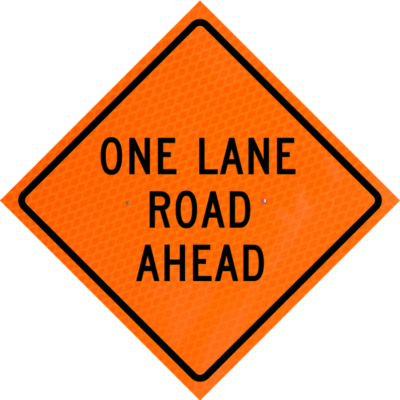 one lane road ahead orange diamond grade roll up