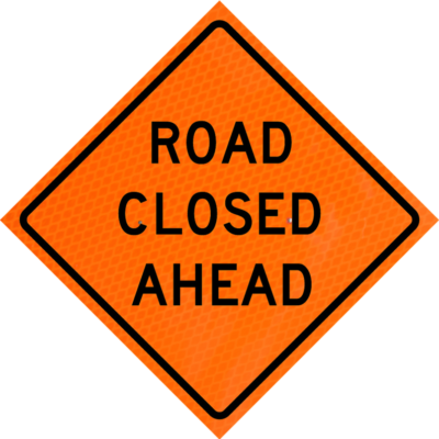 road closed ahead roll up sign
