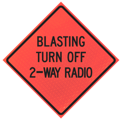 blasting turn off two way radio words sign deep orange diamond roll up