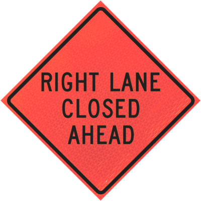 right lane closed ahead deep orange diamond roll up
