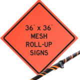 mesh roll up, sign, orange mesh