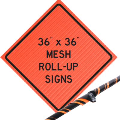 mesh roll up, sign, orange mesh