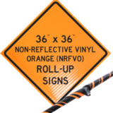 reflective vinyl orange roll up signs, nrfvo, traffic roll ups