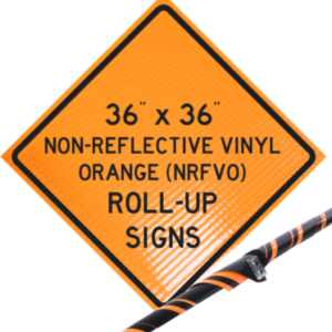 reflective vinyl orange roll up signs, nrfvo, traffic roll ups