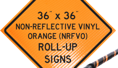 reflective vinyl orange roll up signs, nrfvo, traffic roll ups