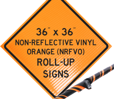 reflective vinyl orange roll up signs, nrfvo, traffic roll ups