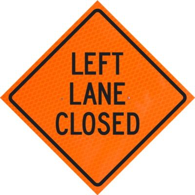left lane closed orange diamond grade roll up