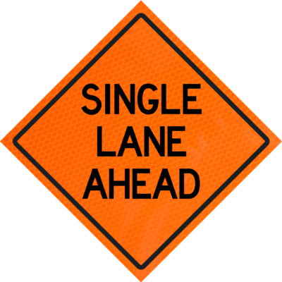 single lane ahead orange vinyl roll up