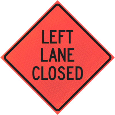 left lane closed deep orange diamond roll up