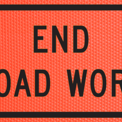 end road work orange mesh sign