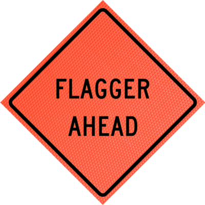 flagger ahead marathon orange roll up sign