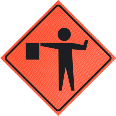 flagger symbol marathon orange roll up sign