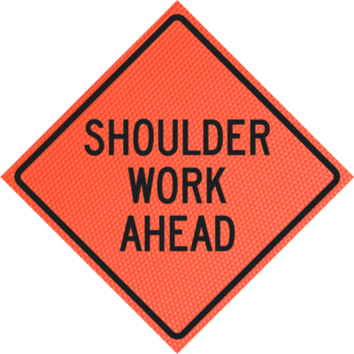 shoulder work ahead marathon orange roll up sign