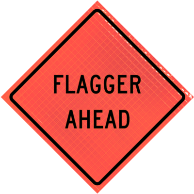 flagger ahead words orange diamond roll up
