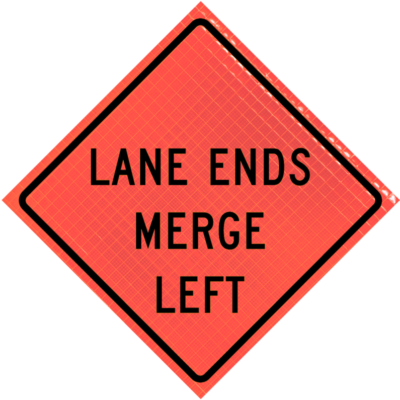 lane ends merge left orange diamond roll up