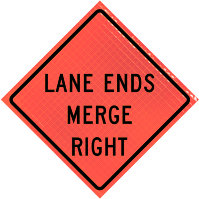 lane ends merge right orange diamond roll up
