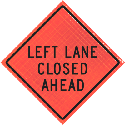 left lane closed ahead orange diamond roll up