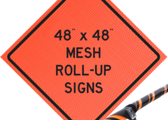 orange mesh roll-up sign for traffic work zone and pedestrian control