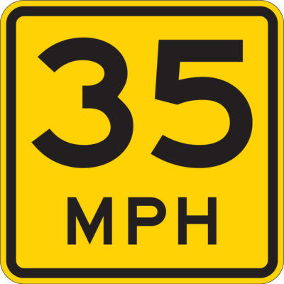 speed advisory yellow sign
