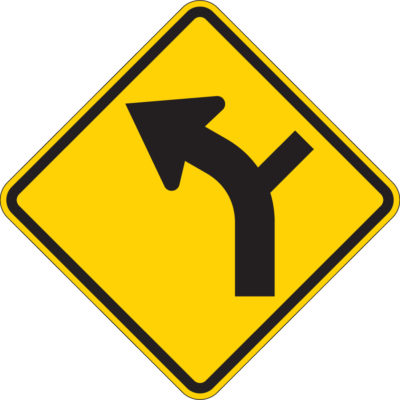 alignment arrow road off yellow diamond sign
