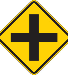 road signs warning cross sign yellow diamond w2
