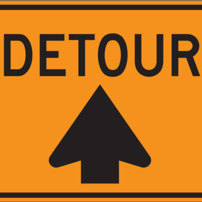 detour forward yellow and black sign