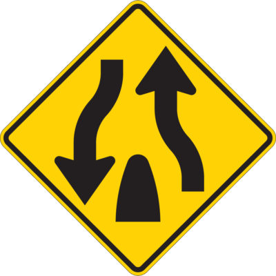 divided highway ends yellow diamond symbol