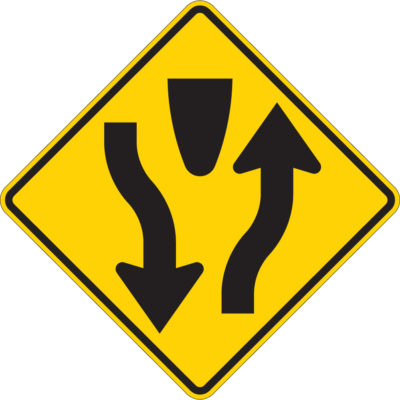 divided highway yellow diamond sign