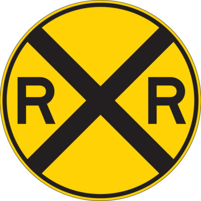 railroad track yellow circle sign