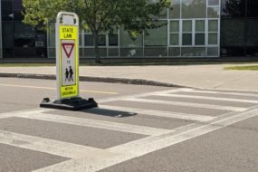 pedestrian crossing signs rubber base pedestrian safety sign in crosswalk