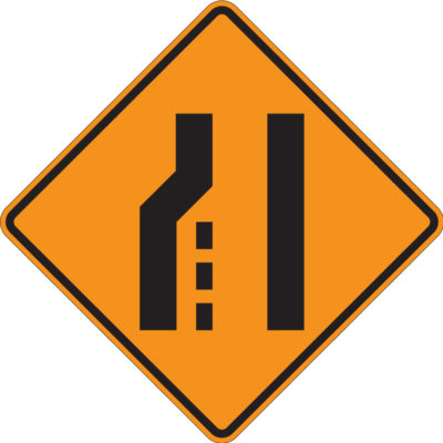 left lane orange diamond sign