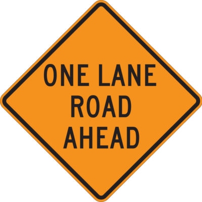 one lane road ahead orange diamond