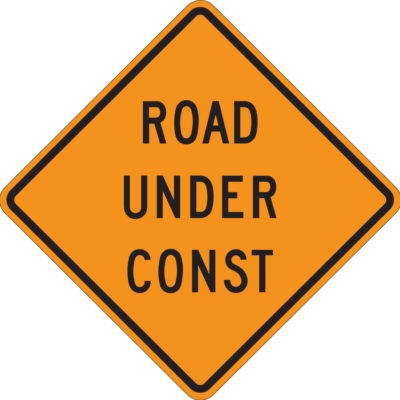 road under construction sign orange diamond