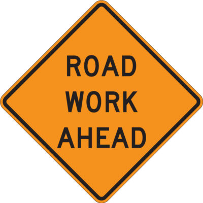 road work ahead diamond orange sign