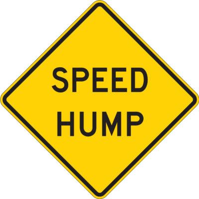 speed hump ahead yellow diamond sign