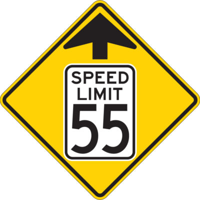 reduce speed ahead yellow diamond sign