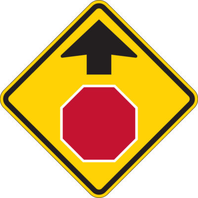 stop ahead yellow sign