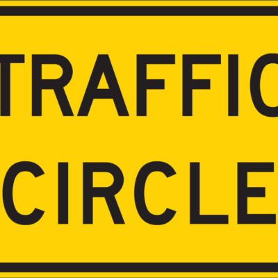 traffic circle warning sign yellow