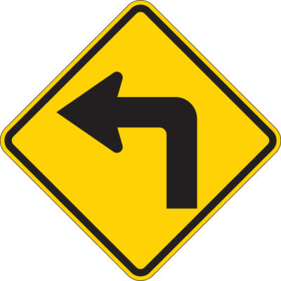 turn left sign yellow