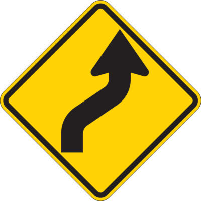 reverse curve two lane sign diamond yellow sign