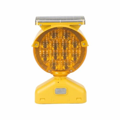 Yellow Type B solar barricade warning light with amber LED lens