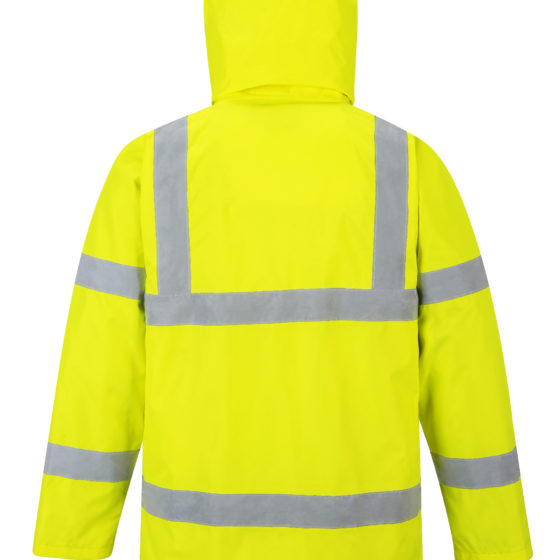 yellow reflective coat back hood