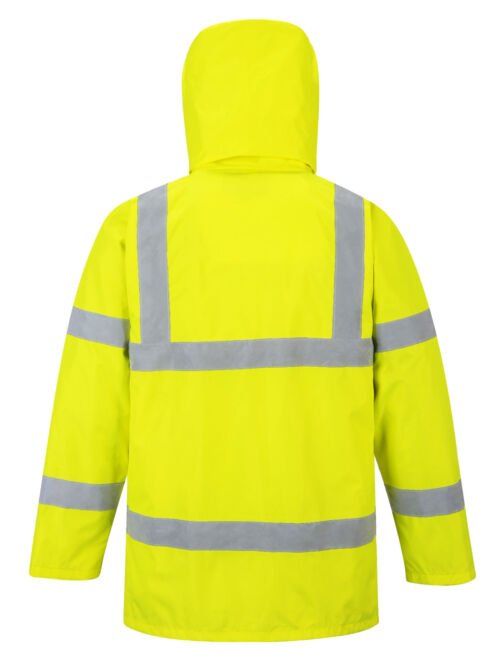 yellow reflective coat back hood