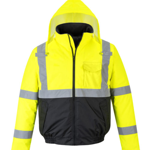 yellow reflective coat front hood