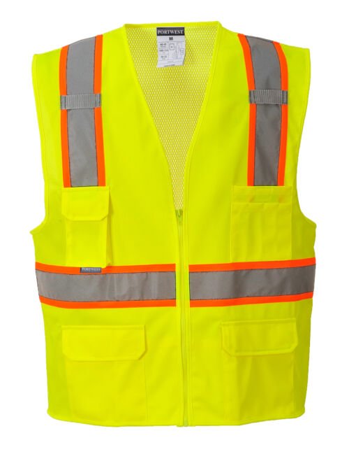 US372YER orange yellow reflective vest no sleeve front