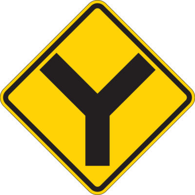 split ahead yellow and black safety sign